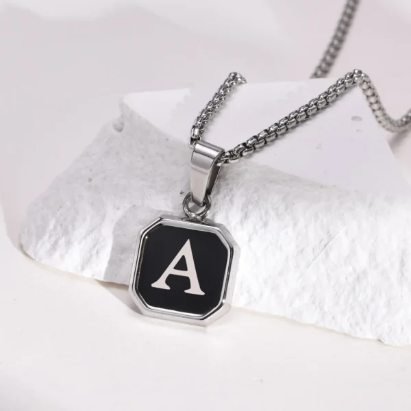 Vnox A-Z Initial Letters Men Necklaces, Geometric Pendant with Box Cuban Rope Chain, Stainless Steel Square Simple Collar - Image 4