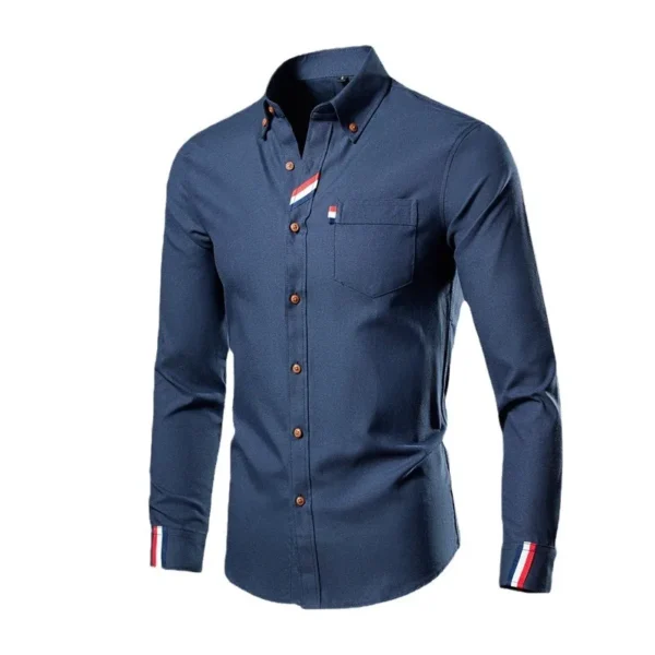 Spring and Autumn Men's Oxford Spinning Long Sleeve Shirt Korean Version Slim-fit Youth Trend Shirt - Image 5