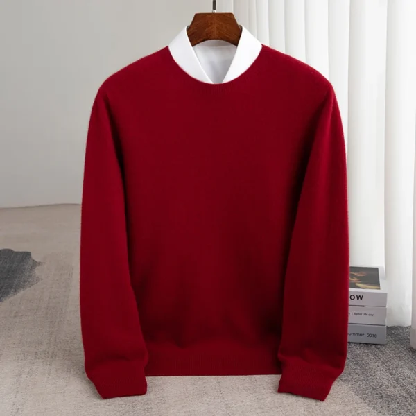 Autumn Winter Wool Men’s Thick Round Neck Slim-Fit Cashmere Pullover Sweater - Image 5