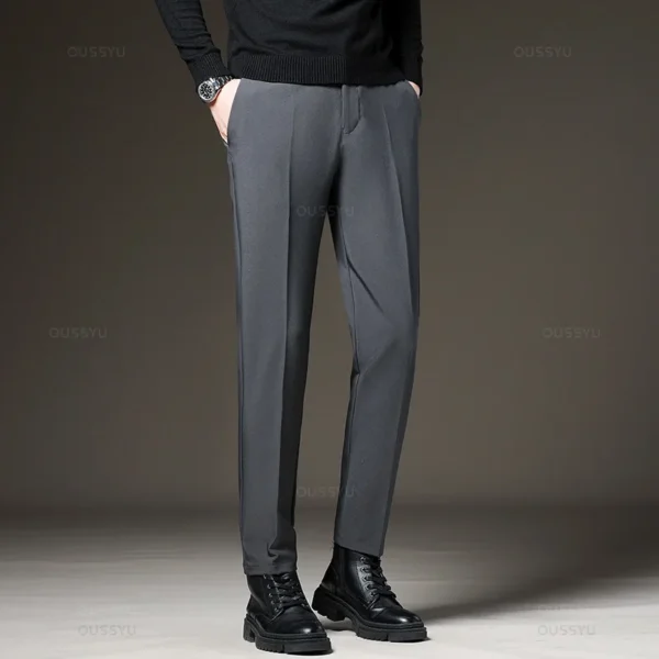 Autumn Winter Men‘s Suit Pants Slim Business Office Elastic Waist Black Grey Classic Pant Korean Trousers Male Plus Size 28-38 - Image 3