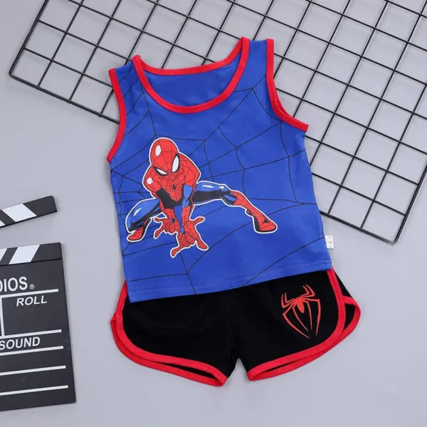Cartoon Spiderman T-shirt Vest+Shorts 2Pcs Suit Children's Sets for Children Children's Top and Bottom Clothes Set Clothing Kids - Image 2