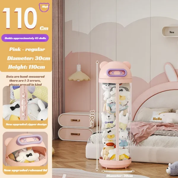 Household enlarged transparent storage bucket plush toy doll storage bucket with wheel zipper toy large capacity storage bucket - Image 6