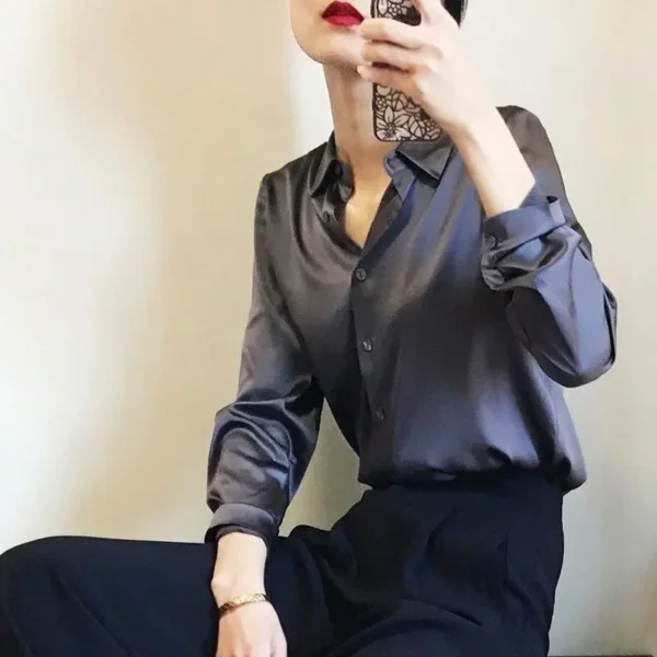 Silk Brown Clothes Wear To Work Office Outfits Long Sleeve Purple Spring Formal Tops for Women Satin Womens Shirt & Blouse Cool - Image 4