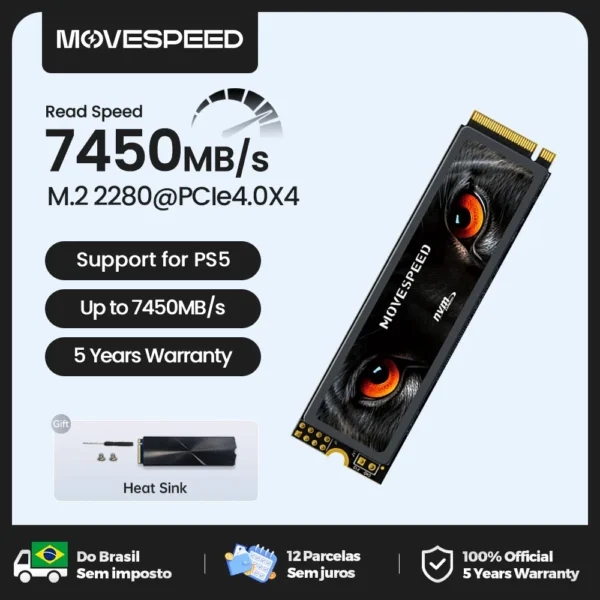 MOVESPEED 7450MB/s SSD – NVMe M.2 2280, 4TB, 2TB, 1TB, PCIe 4.0x4 SSD Drive for PS5, Laptops, PCs