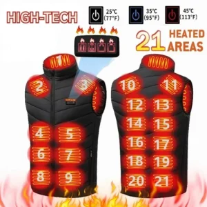 21/13/9Areas Self Heating Vest Jacket Heated Winter Men Womens Heated Jacket Tactical Heating Vest Body Warmer Coat with Gloves
