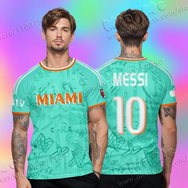 2025 Miami Ai Messi No.10 Football Fan Jersey Kids Adult Summer Sports Soccer Training Childrens Tops Round Neck Sweatshirt