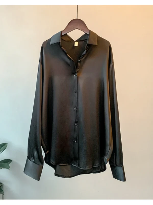 Office Lady Long Sleeve blouse Women Autumn 2023 Overshirt Satin Femal Clothing Elegant Korean Style Luxury Designer Blouse - Image 3