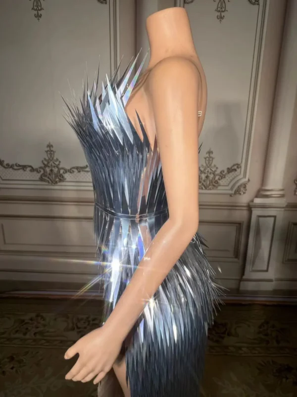 ZD Sexy Evening Dresses for Women Silver Sequin Deep V Neck Mermaid Evening Gowns Long Bead Halter High Side Slit Luxury Party D - Image 5