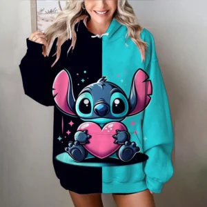 MINISO Disney Sweater, Stitch Printed Sweatshirt, Cute Cartoon Jacket, Hoodie, Oversized