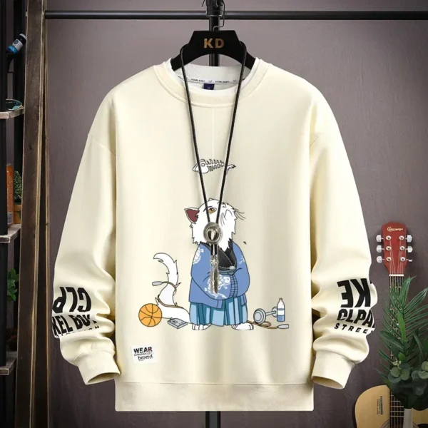 Autumn Men's Sweatshirt Cool Moon Print Long Sleeve T-Shirt Fashion Men's Clothing Grey O Neck Harajuku Exclusive Design Top New