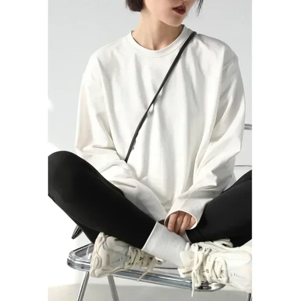 CHIC VEN Spring Autumn Women's Solid Color Loose Long Sleeve T-shirt O-neck Basic Top Bottomed Shirt Casual Tshirt Woman Femal - Image 2