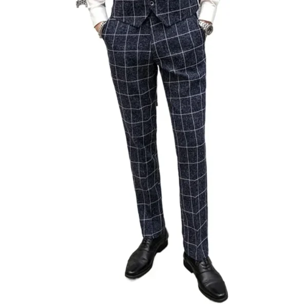 Off-White Men's Plaid Trousers, Fashion Slim Suit Pants, Office Casual Striped Pant, Asian Size 29-38, Gray,Black,Blue Available - Image 2