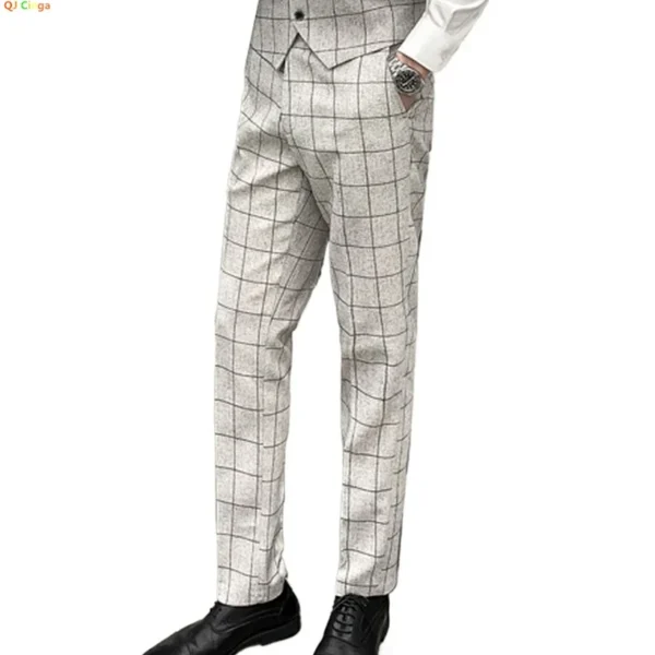 Off-White Mens Plaid Trousers, Fashion Slim Suit Pants, Office Casual Striped Pant, Asian Size 29-38