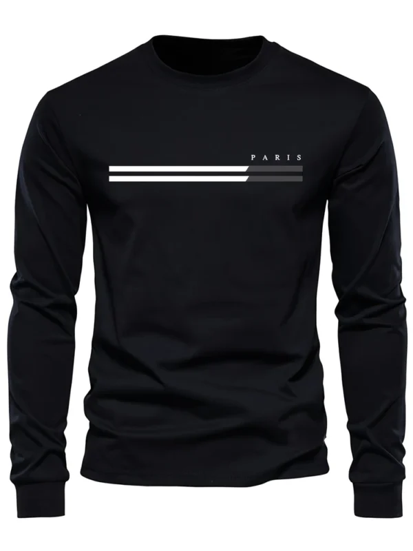 Men's Spring And Fall Fashion Casual Long-sleeved T-shirt Loose PARIS Letters Printed Pullover Round Neck Long Sleeve Sweatshirt - Image 2