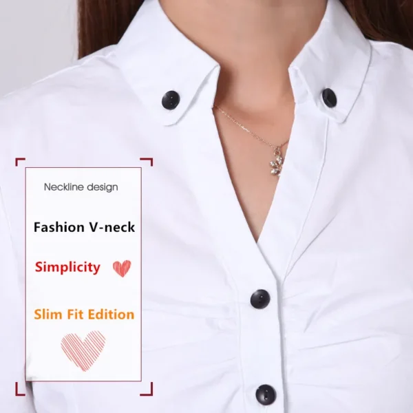 Spring And Autumn New Women'S Long Sleeve Work Suit White Shirt Korean V-Neck Professional Dress Temperament Versatile Shirt - Image 6