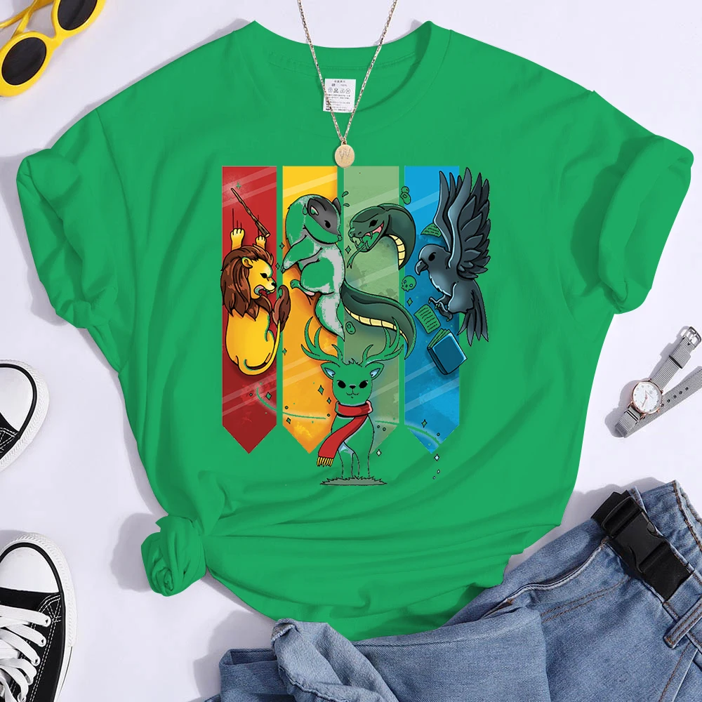 Magic Animal Ladies T Clothing T-shirts Short Sleeve Fashion Female Graphic Tees Hogwarts Print Summer Casual Tshirts Clothes - Image 2