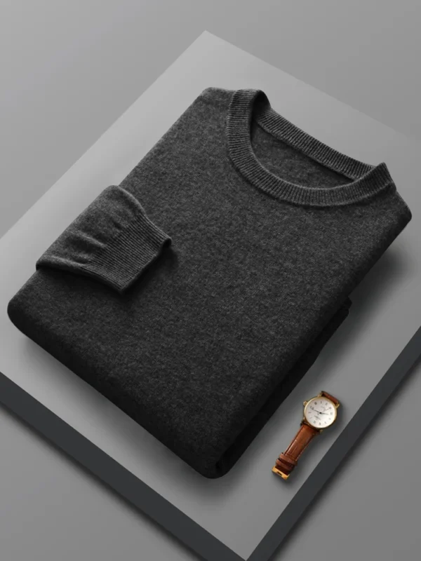 Spring Autumn Merino Wool Pullover Sweater for Men, O-Neck Long Sleeve Cashmere Knitwear - Image 5