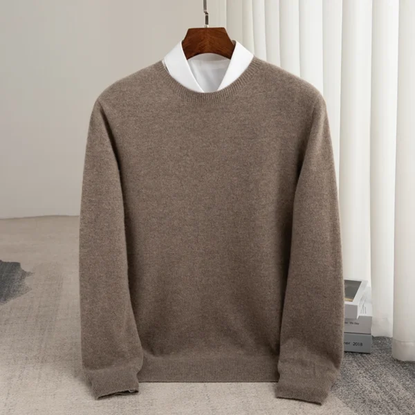 Autumn Winter Wool Men’s Thick Round Neck Slim-Fit Cashmere Pullover Sweater - Image 6