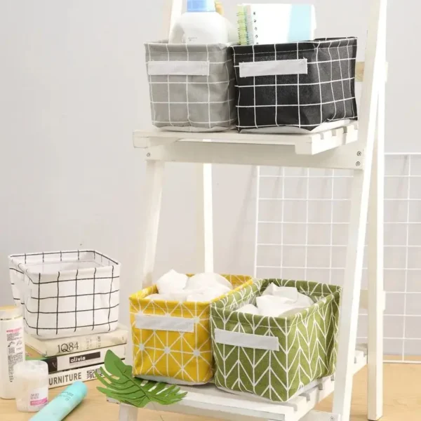 Linen Desktop Storage Basket Sundries Toy Storage Box Laundry Basket Underwear Cosmetic Organizer Office Stationery Organizer - Image 2