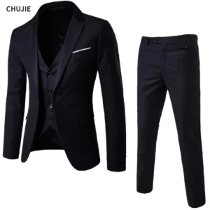 Men’s 3-Piece Blazer Set, Elegant Formal Suits, Business Luxury Full Vest Pants Coats Classic Jackets