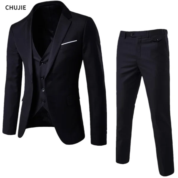 Men’s 3-Piece Blazer Set, Elegant Formal Suits, Business Luxury Full Vest Pants Coats Classic Jackets