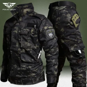 Outdoor Wear-Resistant Camo Set for Men, Multi-Pocket Ripstop Training Suit for Fishing
