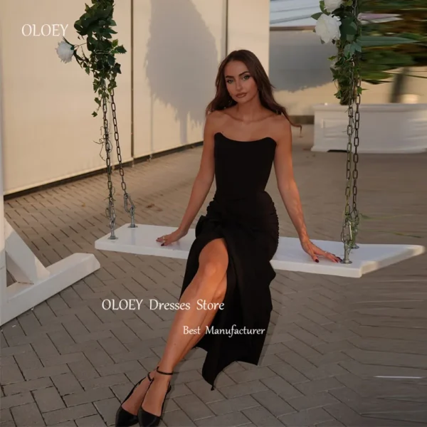 OLOEY Strapless Black Evening Dresses Split Women Prom Dress Night Event Formal Event Occasion Gowns Dubai Arabic Women Wear