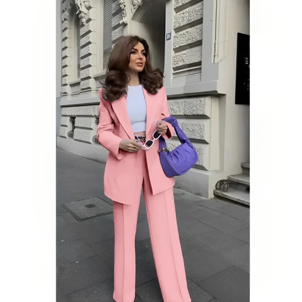 Fashion Chic Light Purple Suits for Women 2 Piece Jacket Pants Female Clothing Smart Elegant Office Lady Tailor Women's Sets - Image 2