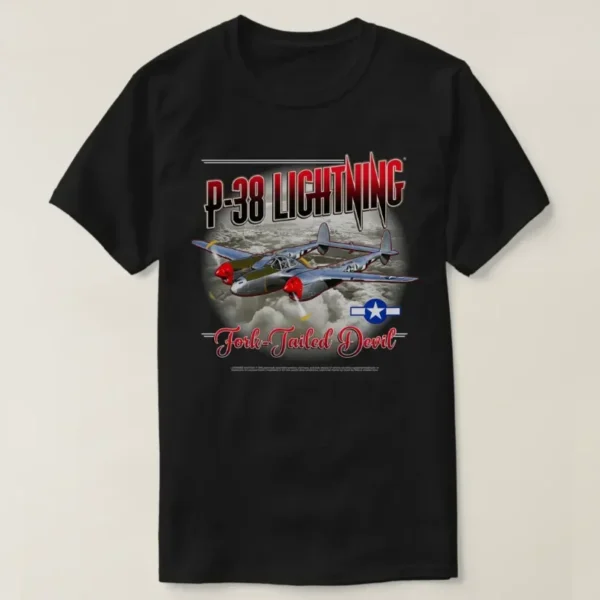 Fork Tailed Devil P38 Lightning Fighter Aircraft T-Shirt 100% Cotton O-Neck Summer Short Sleeve Casual Mens T-shirt Size S-3XL