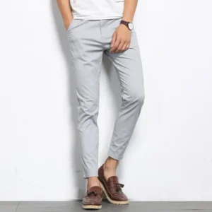 BROWON Summer Men Fashions Solid Color Casual Pants Men Straight Slight Elastic Ankle-Length High Quality Formal Trousers Men